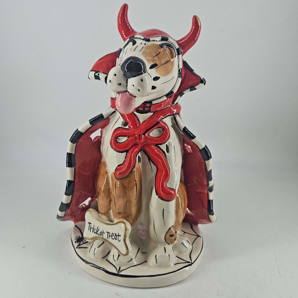 Blue Sky 2009 Heather Goldminc dog in devil costume Halloween Tea Lite Holder